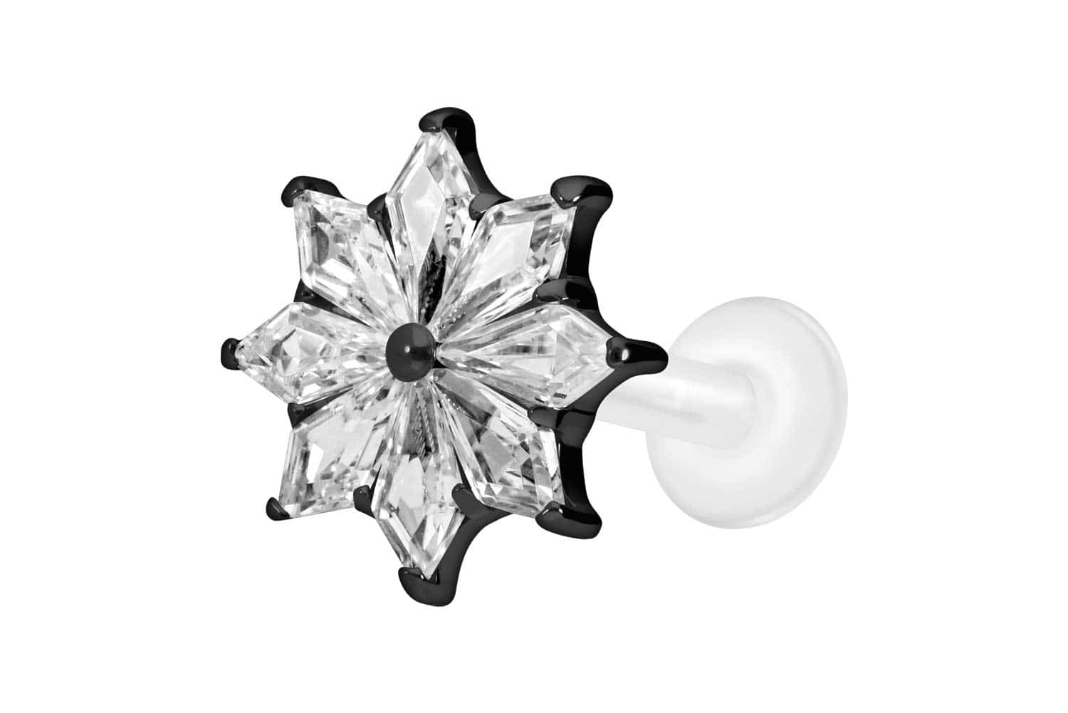 PTFE Labret Piercing mit Innengewinde + Titan-Aufsatz KRISTALLSTERN